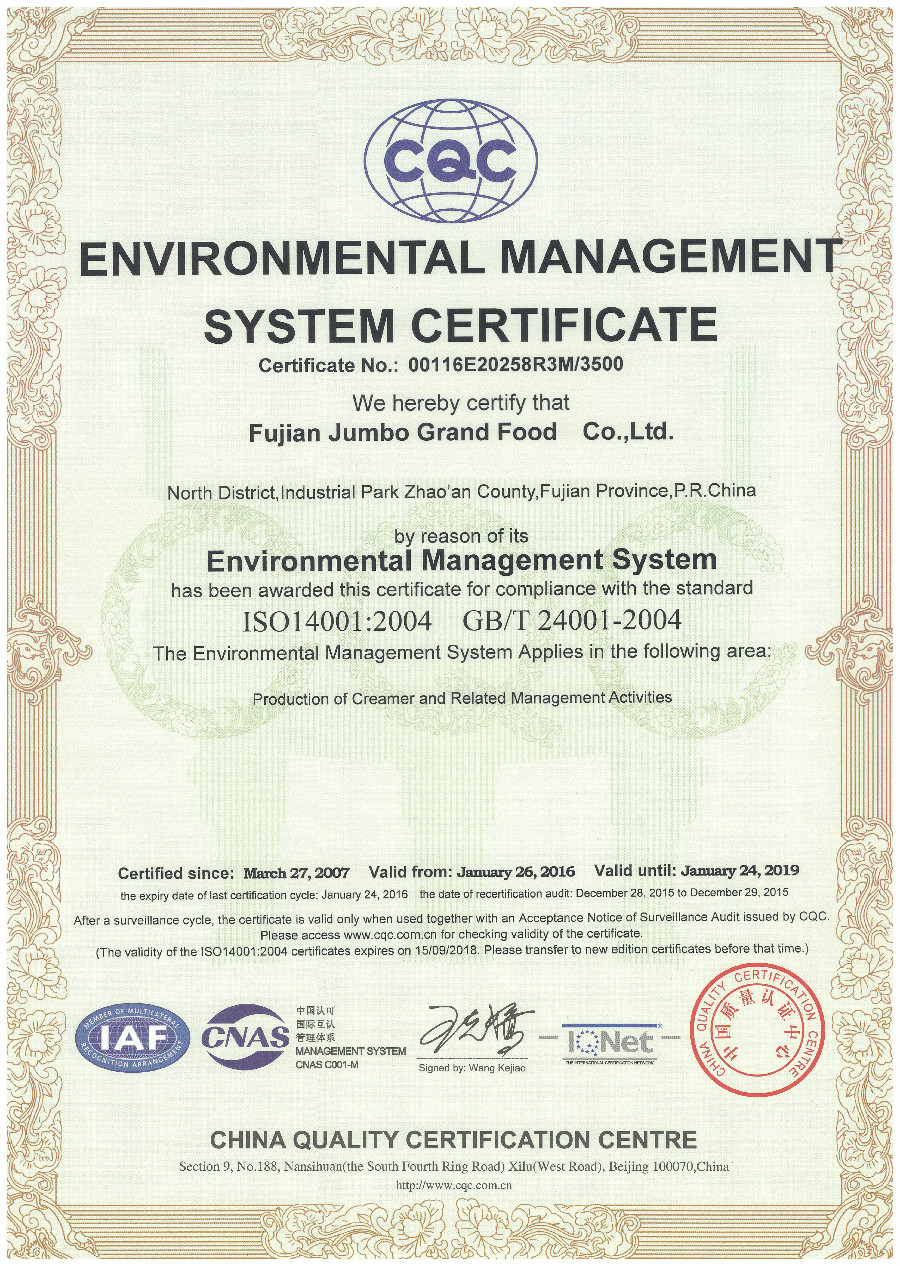 جامبو غراند ايزو 14001 شهادة نظام إدارة البيئة